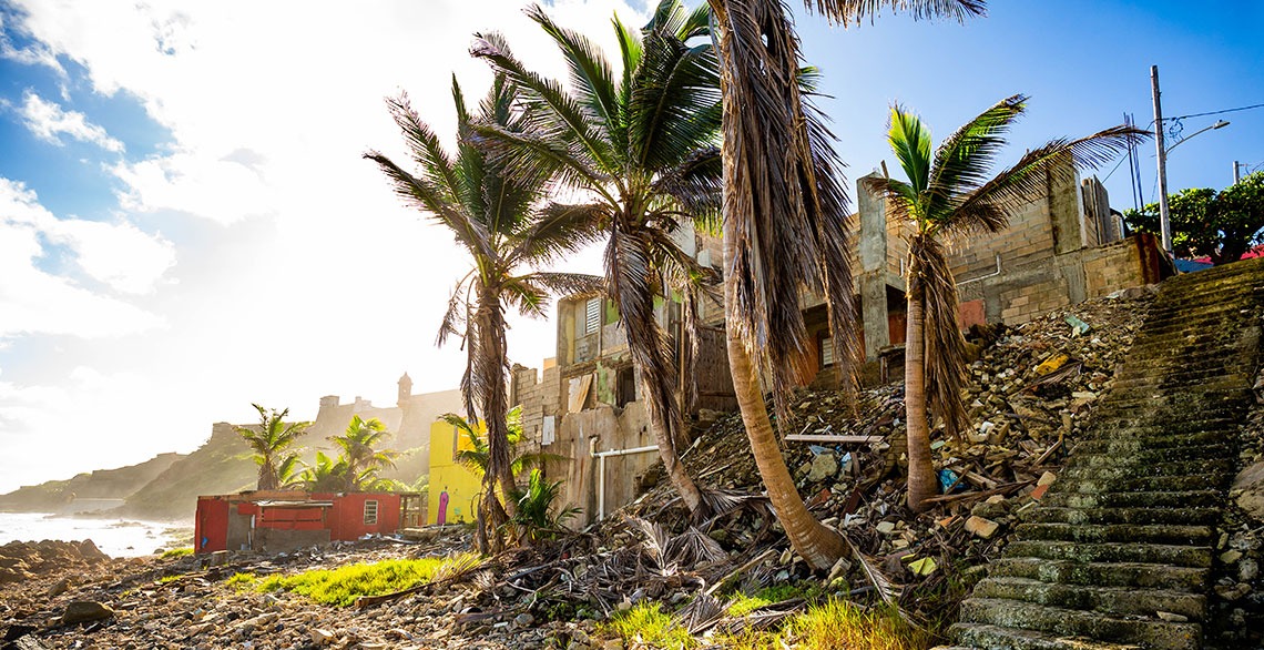Puerto Rico damaged houses on coastline